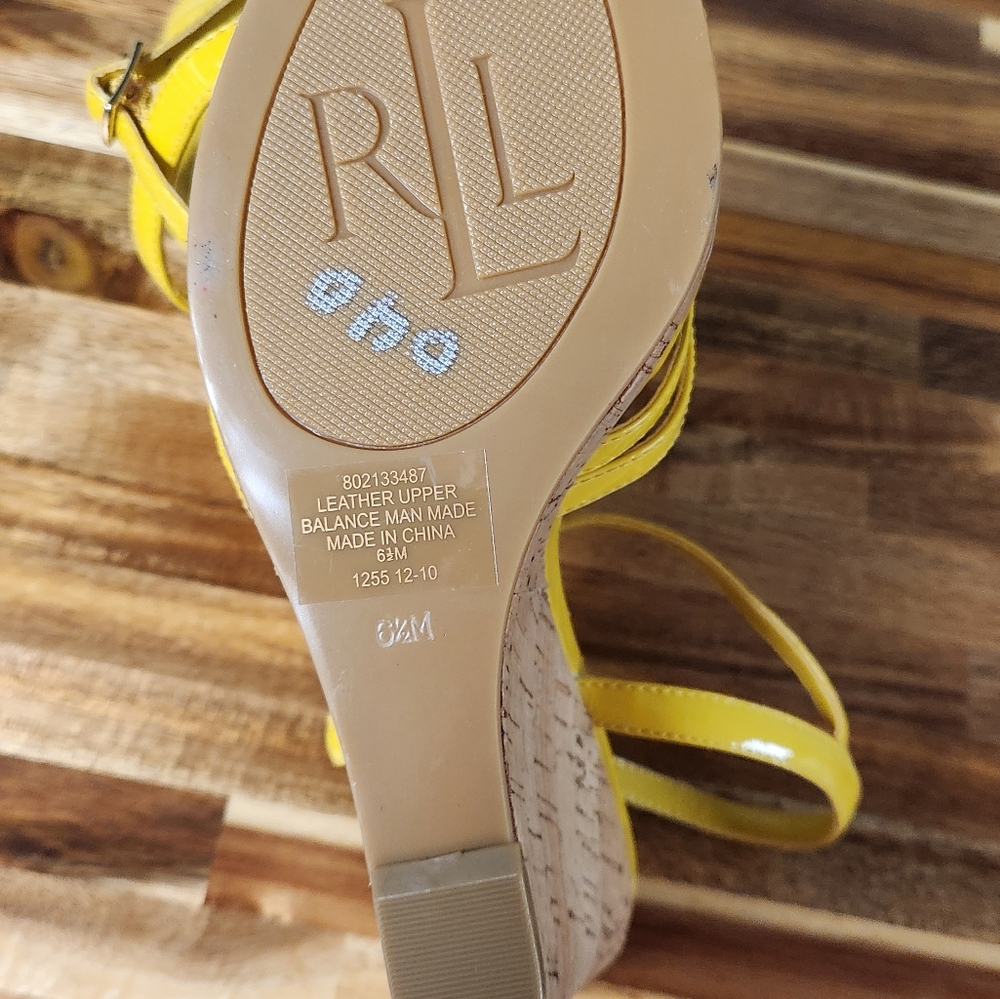 Ralph Lauren Yellow Strappy Wedge Sandals - Picture 9 of 9